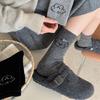 Autumn and Winter Puppy Grey Series Contrasting Color Mid-calf Warm Wool Women's Socks Cartoon Cute School Style Comfortable