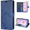 Coque pour Samsung Galaxy A37 5G, Protection Antichoc Cuir PU Bleu Foncé Motif Fleur - 2 Vitres