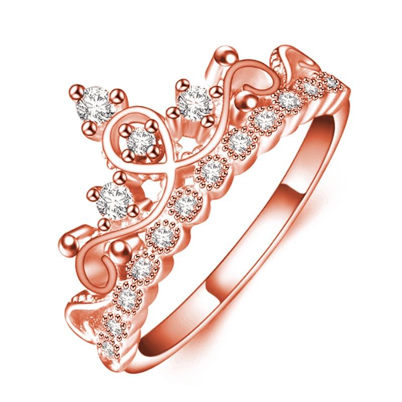 Stylish Rose Gold Crown Ring For Women With Beautifully Inlaid Artificial Gems