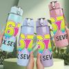 1PC Six Seven Number Print 750ml Color Plastic Sports Water Bottle Leakproof Flip Straw Lid Suitable for Sports Office Home Use