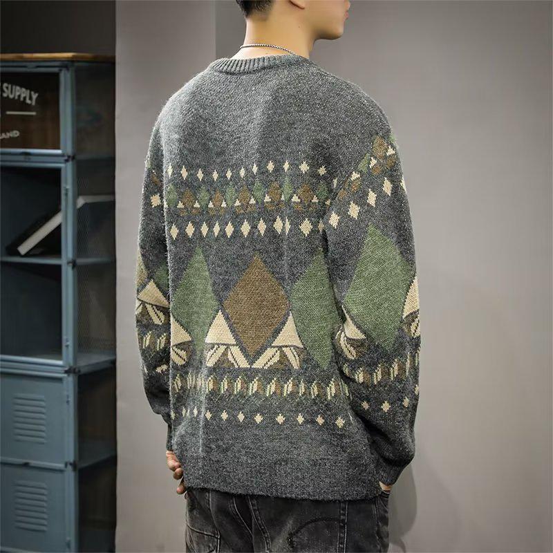 Pull Rétro Classique Américain Grande Taille pour Homme: Tricots décontractés style ethnique Automne/Hiver