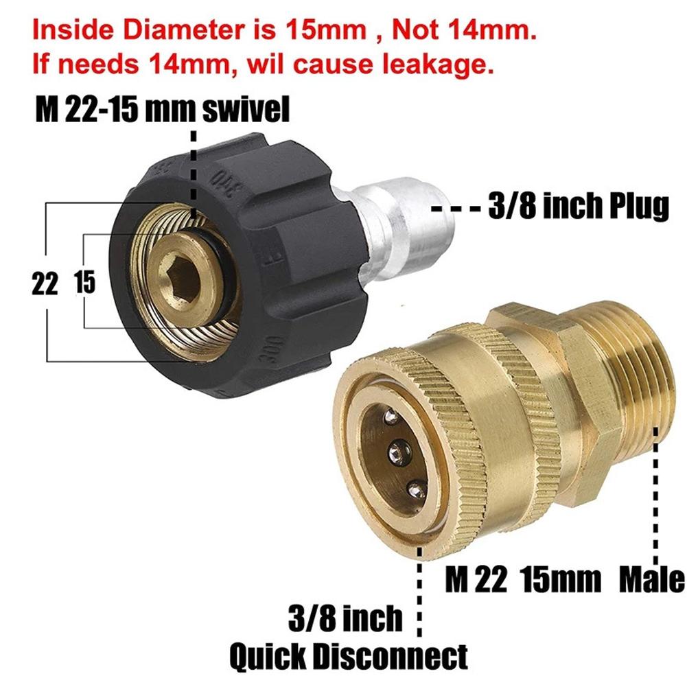 Car Washer Foam Lance Connector Stainless Steel M22 To 1/4" 3/8" Quick Disconnect Plug Pressure Washer Quick Connector Adapter