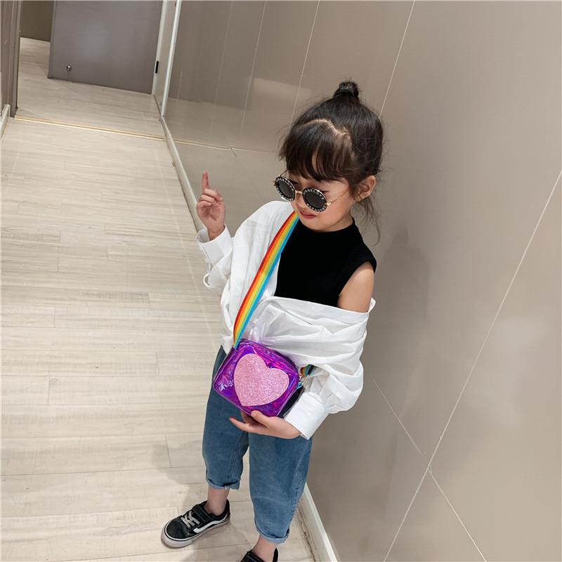 Chic Korean Style Kids Bag With Shiny Pu Leather And Colorful Rainbow Strap For Boys And Girls