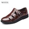Big Size 46 47 Men's Sandals Genuine Leather Shoes Men Flats Sandals Breathable Footwear Men's Shoes Hollow Out Leather Sandals