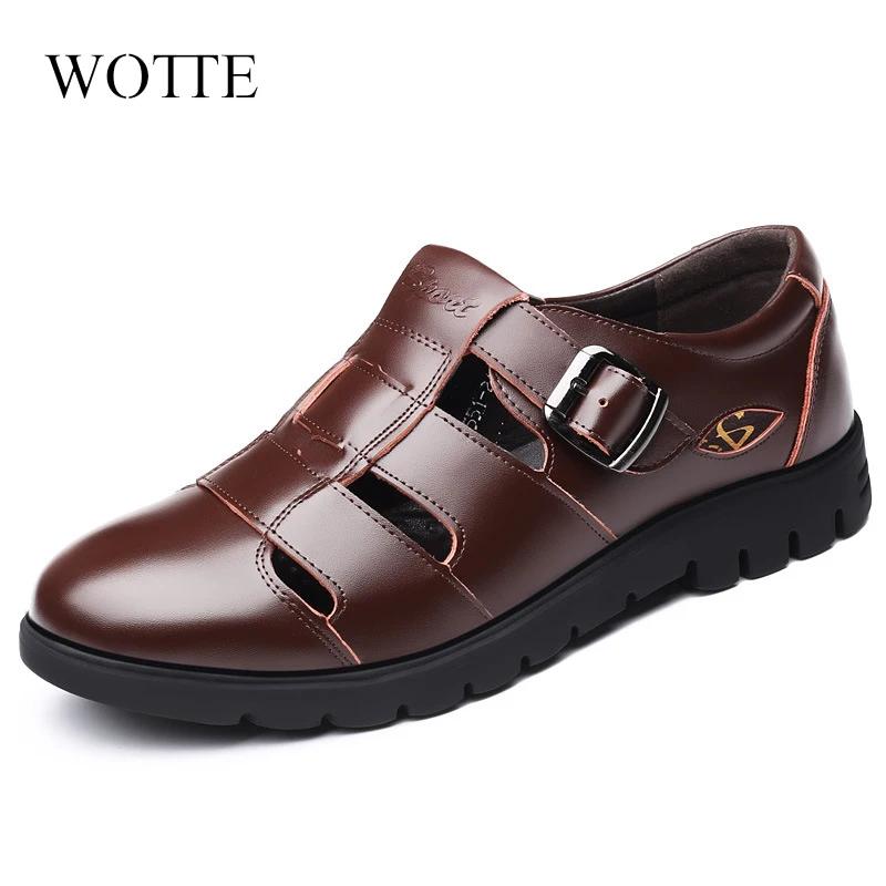 Big Size 46 47 Men's Sandals Genuine Leather Shoes Men Flats Sandals Breathable Footwear Men's Shoes Hollow Out Leather Sandals