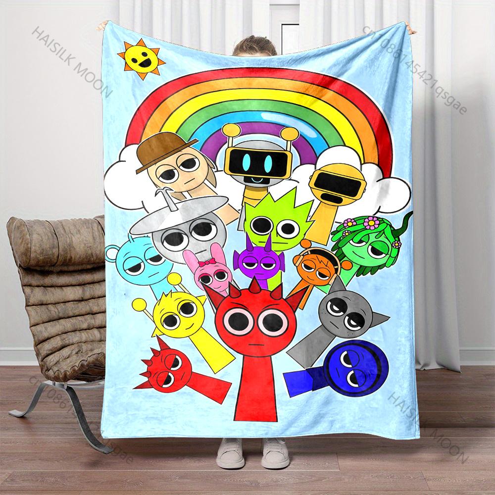 1 pièce Couverture imprimée S-Sprunki de dessin animé Chaude Douce et Confortable Couverture pour la Maison le Voyage le Canapé le Lit le Camping le Pique-nique les Voitures Couverture de Protection