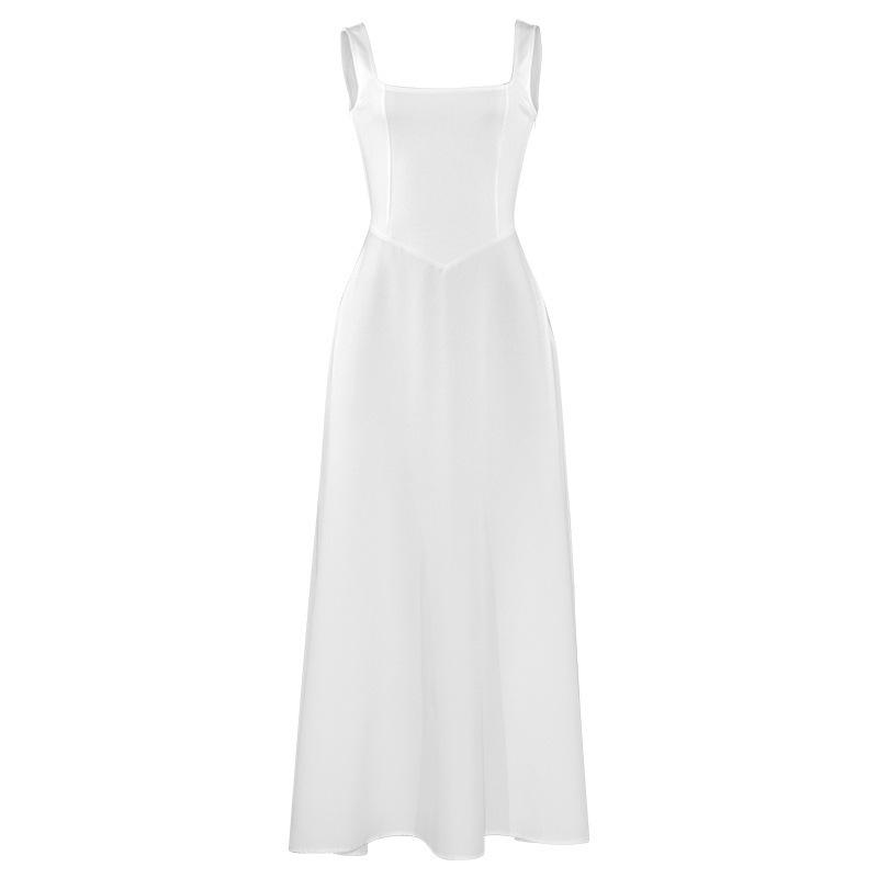 Elegant Women's Sleeveless Solid Color Square Neck Dress - Spring/Summer 2025 Collection