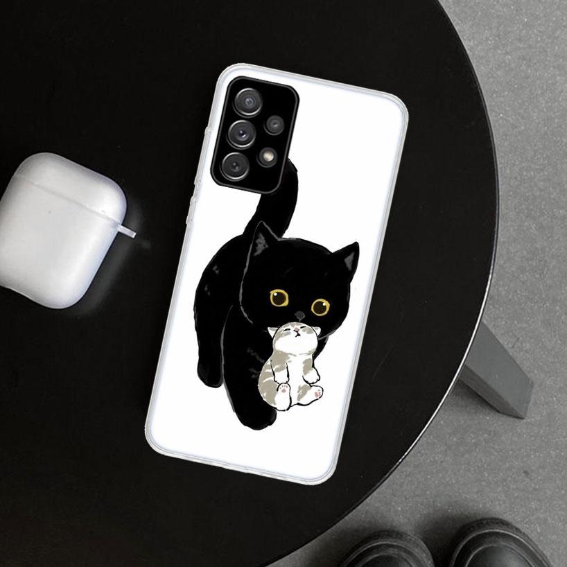 Cartoon Niedliche Schwarze Katze Handyhülle für Samsung Galaxy A17 A16 A26 A36 A56 A57 A37 A15 A25 A35 A55 A14 A24 A34 A54 A13 A23 A33 A53