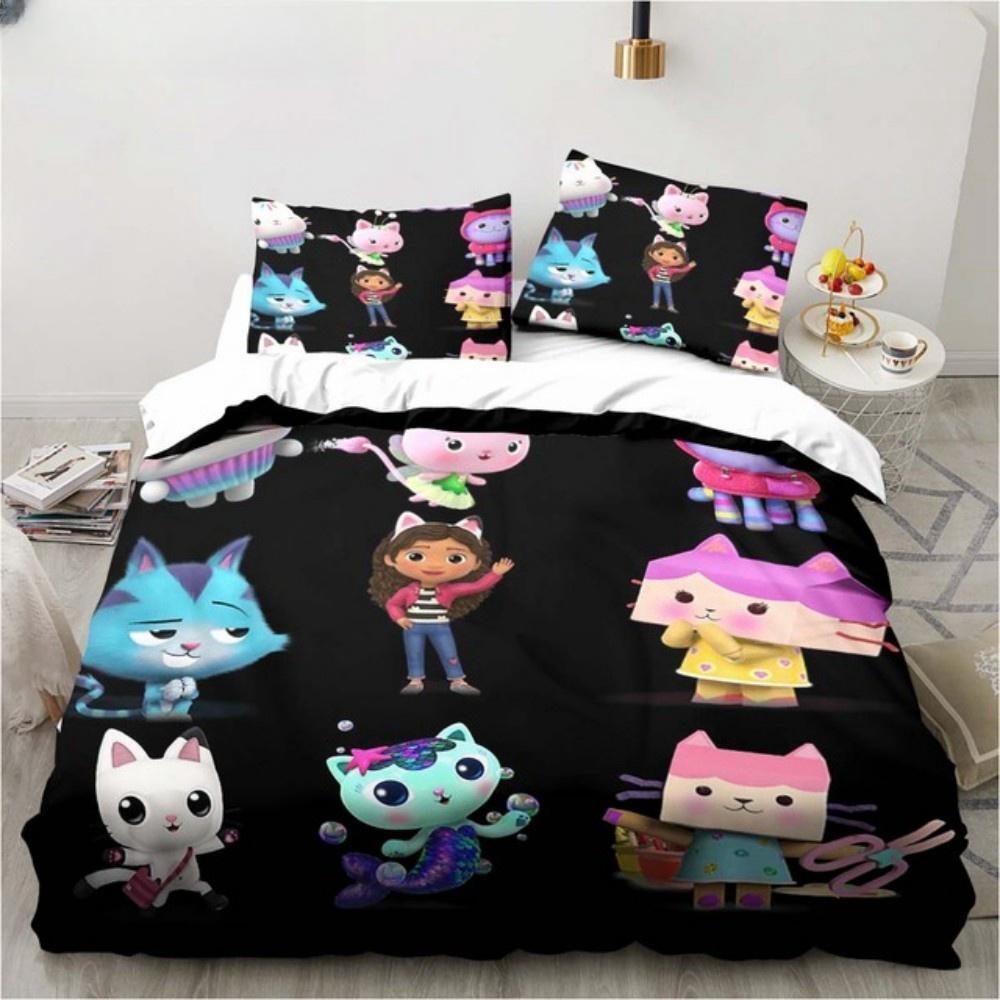 Gabby's Dollhouse Bettwäsche-Set Cartoon Kissenbezüge Bettbezug Für Mädchen Kinder Geschenk Sing Twin Full Queen Süß Kawaii 3D Bettbezug