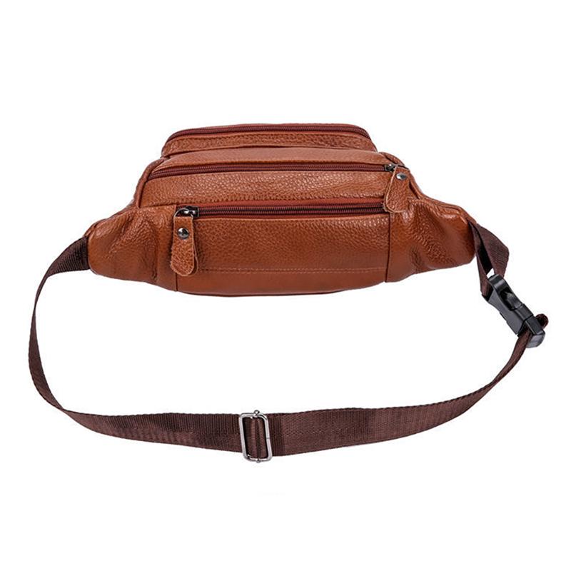 Large Capacity Waterproof Real Genuine Leather Men'S Waist Bag Cowhide Zipper Site Workers Travel Leisure Phone Bag