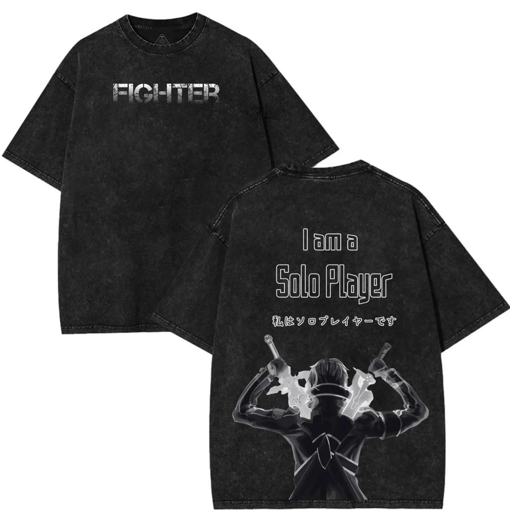 Anime Sword Art Online Tshirt Kirigaya Kazuto Printed Washed T Shirt Mens Clothing Summer High Quality Pure Cotton Tees Tops