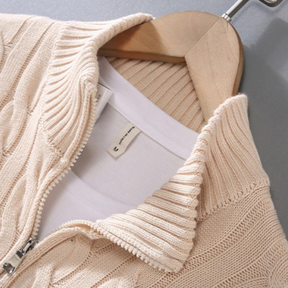 100% Cotton Sweaters Men's High Quality Autumn Cable Knit Sweater with Zipper Turtleneck Pullovers Zipper Pull Homme