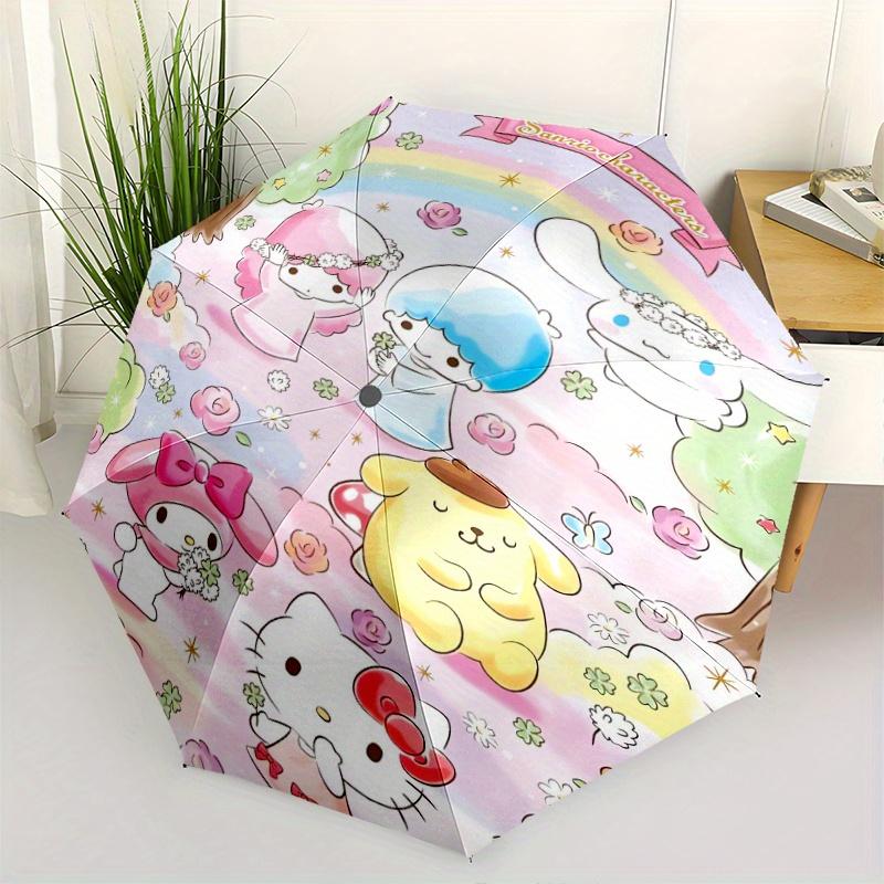 Little Twin Stars & Friends Automatic Opening and Closing Cartoon Umbrella, Lightweight 3-Fold, With Cute Cartoon Characters, Suitable for Home, Outdo