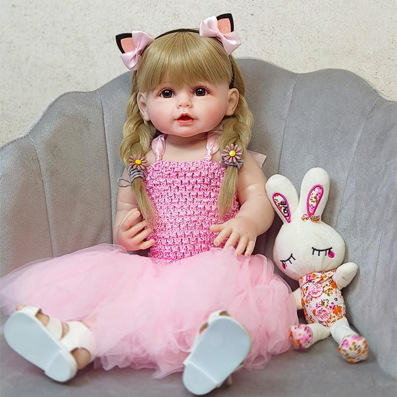 Reborn Dolls Full Body Silicone Vinyl Doll 55cm Pink Beauty Girl Lifelike Bewborn Baby Princess Bebe Dolls Reborn Doll Toys