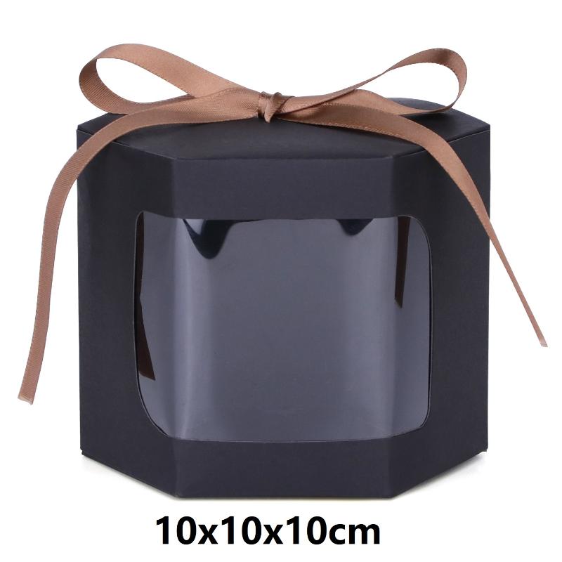 10 Pcs Cake Box Packaging Paper Bags Hexagon Candy Boxes With Clear Pvc Window Birthday Gift Box Presents Sweets Package