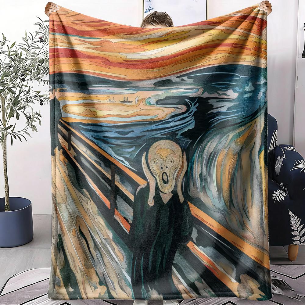 The Scream Schildering Plaid Zacht Flanel AC Deken Lichtgewicht Zomer Dekentje Gezellige Deken voor Bank Bed Reizen Huis