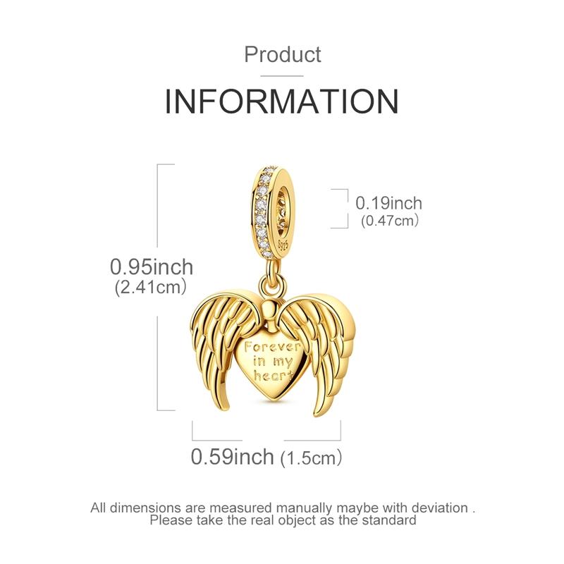 Genuine Copper Charms Beads Gold Openable Wings Heart Pendants Fits Genuine Bracelets For Women DoItYourself Jewellery Gifts