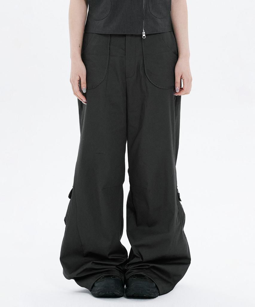 Hanahi Side Shirring Pocket Wide Pants Gray