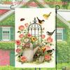 2D Flat - 2D Flat - 1pc, 2D Flat Printing, Garden Birds And Floral Decorative Flag, Material, Multiple Sizes Available, Machine Washable for Outdoor U
