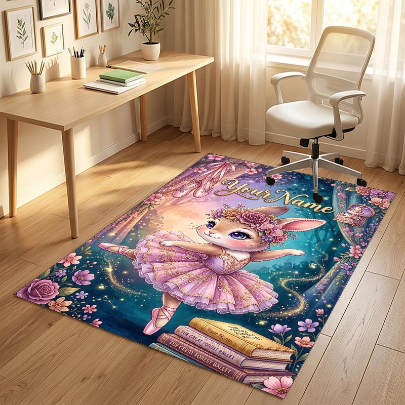 Easter Bunny Theme Crystal Velvet Rug Personalized Custom Name Text Soft Floor Mat Home Decor