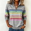 Women's Striped Zipper Front Lapel Collar Long Sleeve Sweatshirt Casual Pullover