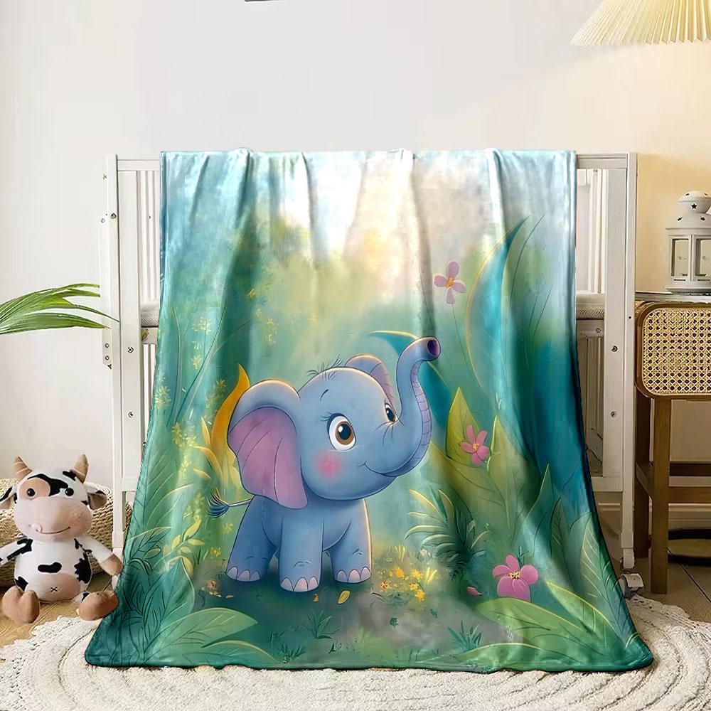 Playful Baby Elephant In Jungle Print Blanket Soft and Cozy Perfect for the Living Room Bed Sofa or a Nap,gift