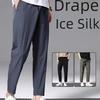 Men's Summer Trendy Ice Silk Quick-Dry Stretch Slim Fit Nine-Point Pants Casual Straight.