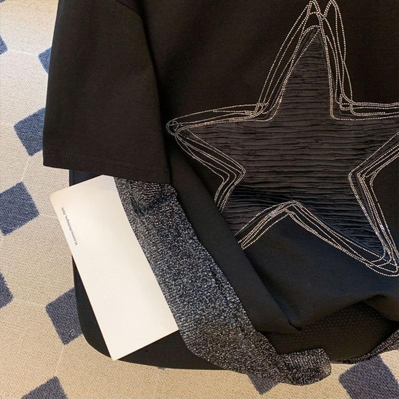 Harajuku Women Clothing Chic Tshirts Patchwork Fake Two Tees Y2k Tops Star Long Sleeve Casual Korean Oversized T-shirt