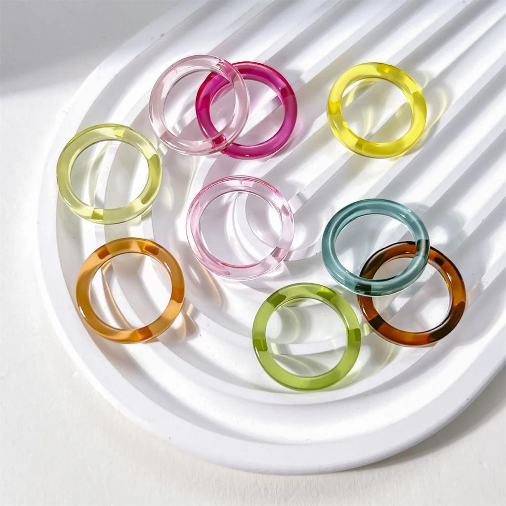 Solid Vintage Ring For Women Transparent Colorful Acrylic Resin Ring Korea Fashion Geometric Aesthetic Jewelry Trend Punk Rings
