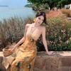 Backless French Temperament Retro Floral Mesh Tube Top Neck Dress Women's 2026 Summer Seaside Vacation Skirt