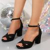 Cm dicker Absatz leichter Mund Wort mit Wildleder Sandalen runde Spitze quadratische Wurzel Sandalen Perlenband Sommer Sandalen