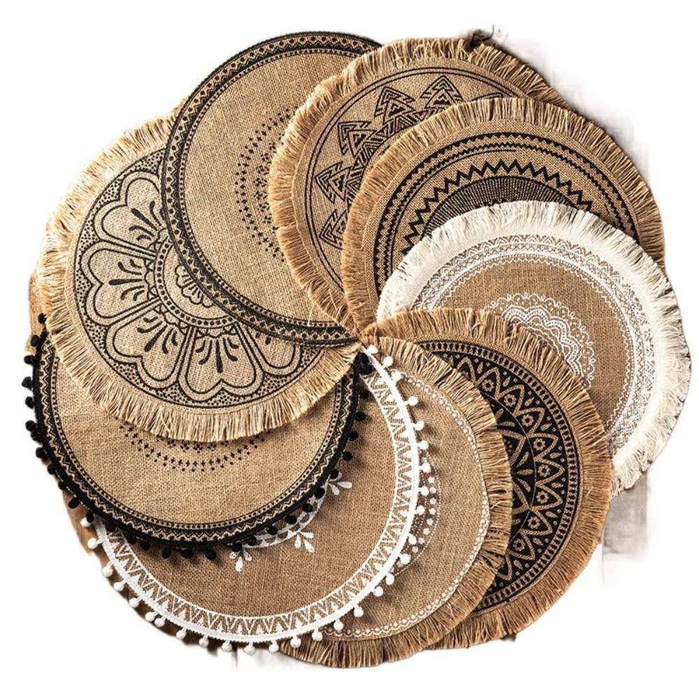 Non-Slip Round Placemat 36/38cm Woven Vase Mats Vintage Cup Coaster Mat  Dining Table