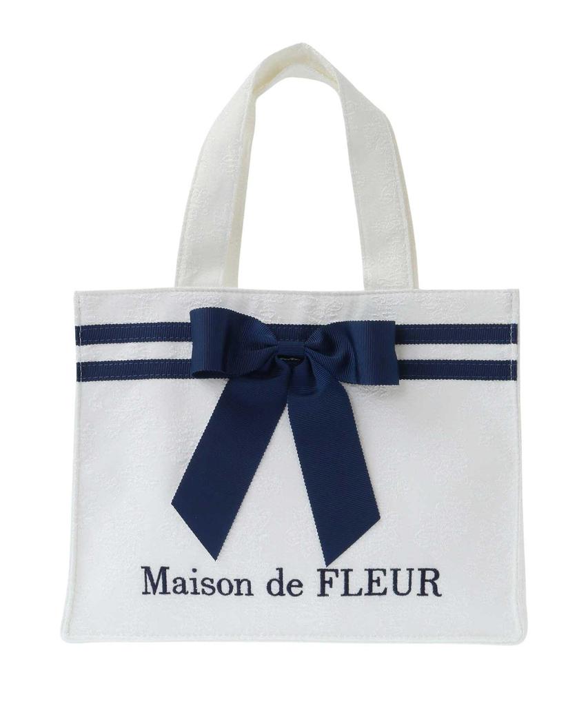 Maison De FLEUR Line Ribbon Jacquard Square Tote Bag, White, F Tote Bag, 08000481500