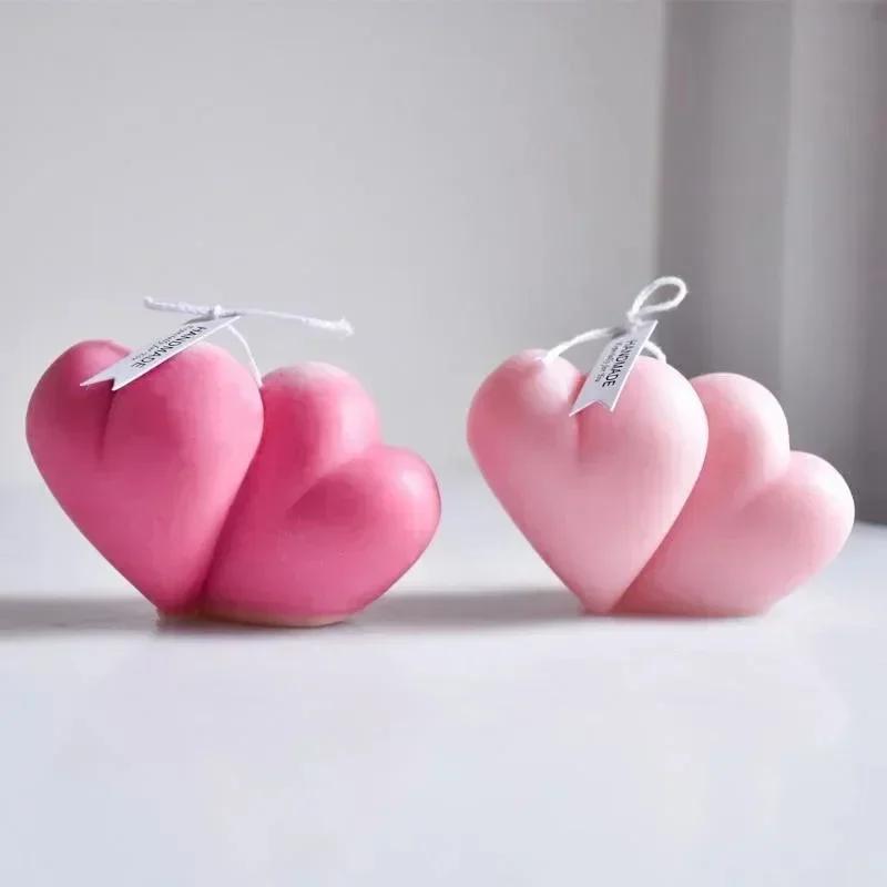 Handmade Double Heart Candle Mold Love Soap Resin Gyp Making Set Ice Chocolate Cake Baking Tool Home Decoration Mould Gifts