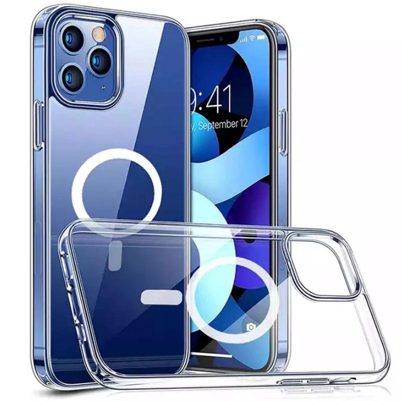 Capa magnética sem fio de luxo para apple magsafe caso iphone 11 12 13 15 14 pro max mini 7 8 plus xr xsmax x casos acrílicos claros