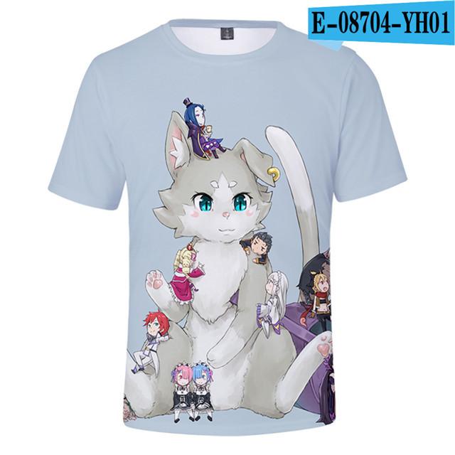 Re Zero 3D-bedrucktes T-Shirt, kurzärmelig, für Sommer, Männer und Frauen, Cartoon-Kleidung, Rem und Ram, japanisches Anime-Shirt, T-Shirts