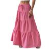 Women Long Skirt Spring Summer Middle Waist A Line Flowy Swing Skirt Breathable Solid Color Elastic Waist Drawstring Pleated Casual
