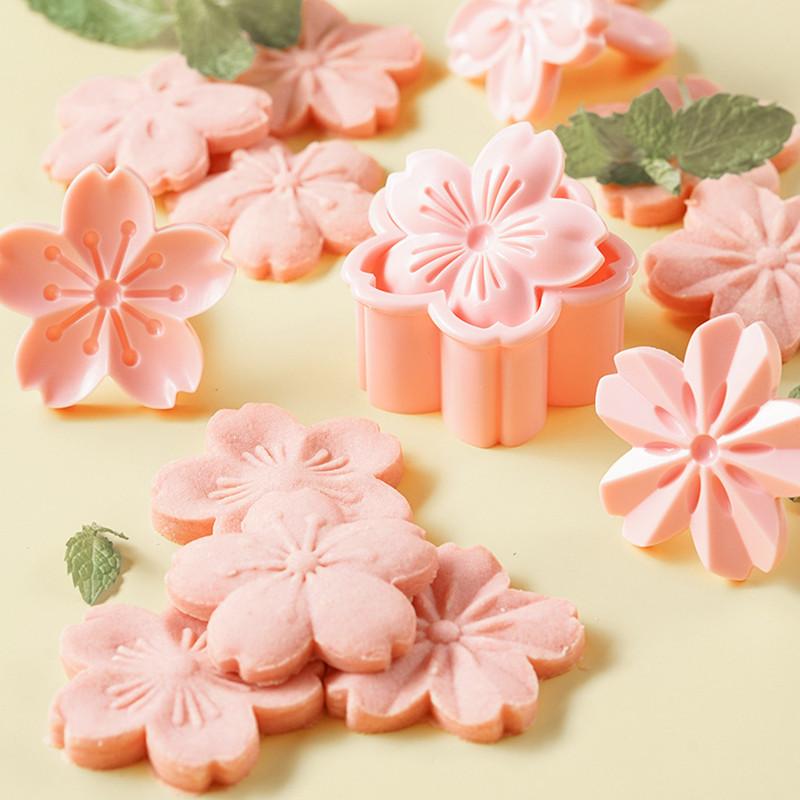 5pcs/set Sakura Cookies Mold Cherry Blossom Pink Biscuit Fondant Mold Cranberry Cookies Flower Shape Press Flower Baking Cutters