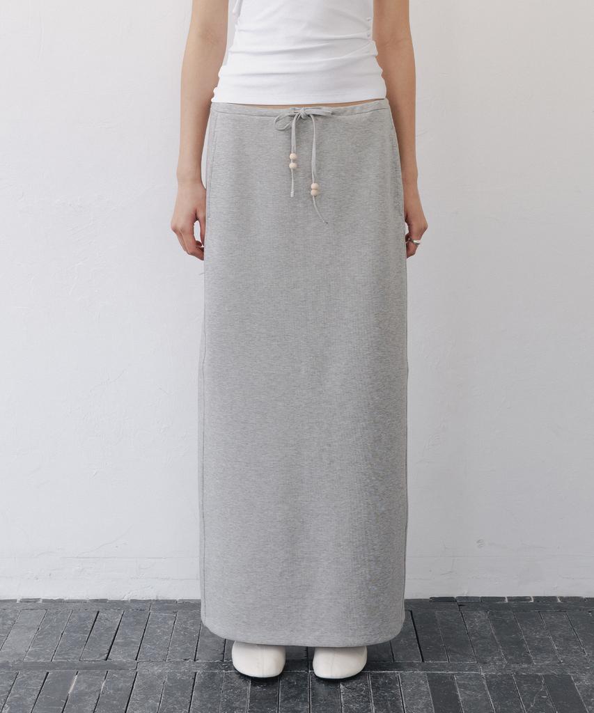 After Glow Wood Detail Drawstring Maxi Skirt_Grey
