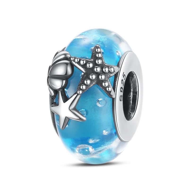 925 Sterling Silver Ocean Series Pearl Starfish Shell Charms Beads Fit 4MM hole diamete Bracelets Fine Birthday DIY Jewelry gift