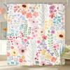 Spring Boho Style Kids Girls Teen Wildflowers Pink Watercolor Fabric Bathroom Curtains, Trendy Botanical Bathroom Decor Set