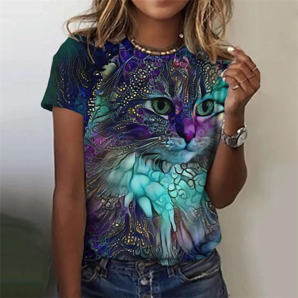 3D Printed Cute Cat T-Shirt For Women Cool Animal Graphic T Shirts Summer New Harajuku Loose Tees Short Sleeves Round Neck Tops