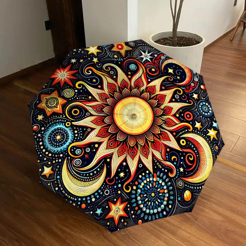 1pc Celestial Mandala Automatic Folding Umbrella, Heavy-Duty 8-Rib Construction, Perfect for Everyday yy251114106