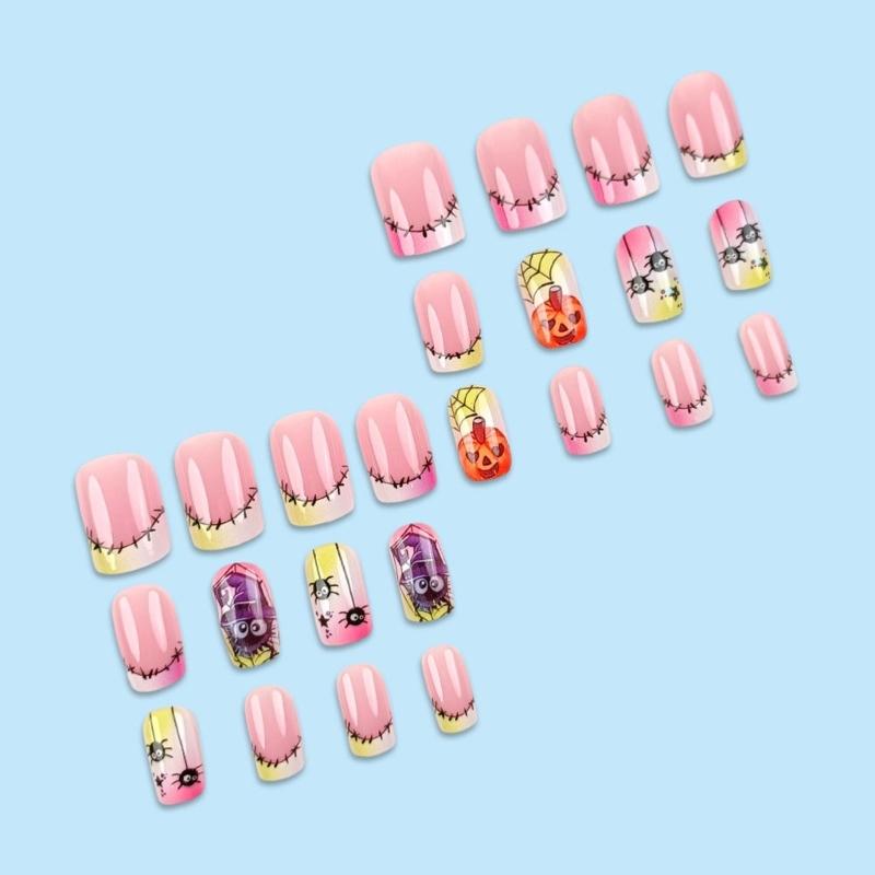 Halloween Fake Nail Square Press on Nail Glues on Nail Spiders False Nail Acrylic Nail for DIY Manicure Decorations