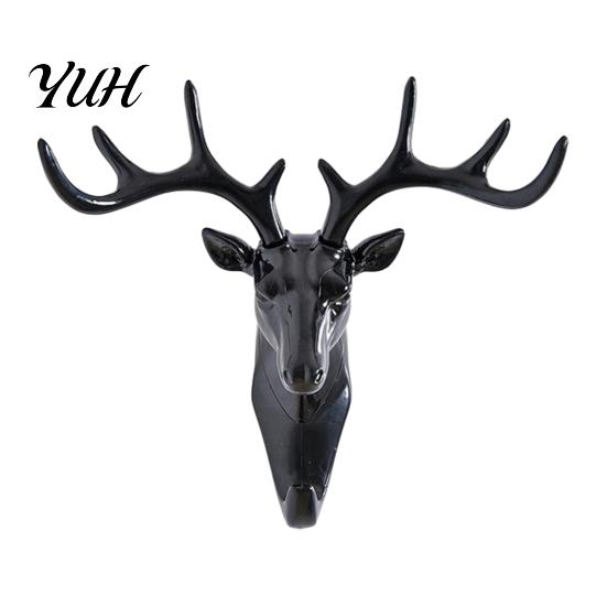 Entryway Hooks Deer Head Wall Hook, Adhesive Antler Decorative Hanger, Modern Stable Load Bearing Plastic Mount Organizer for Home Kitchen And