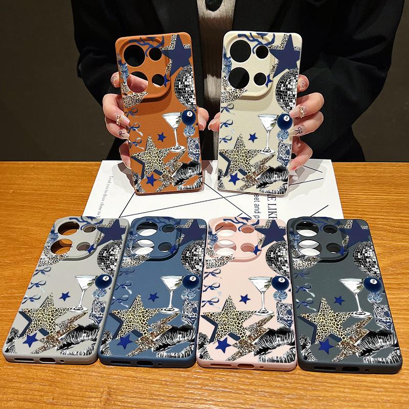 Leopard Stern Discokugel Muster Hülle Für Xiaomi Redmi Note 14 13 Pro 5G 4G 12 11 Hülle Xiaomi 14T 13T 11T Pro Lederstruktur Silikonabdeckung