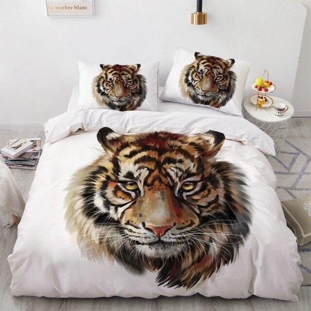 3D Bedding Sets Black Duvet Quilt Cover Set Comforter Bed Linen Pillowcase King Queen 180x210cm Size Animal Tiger Design Printed