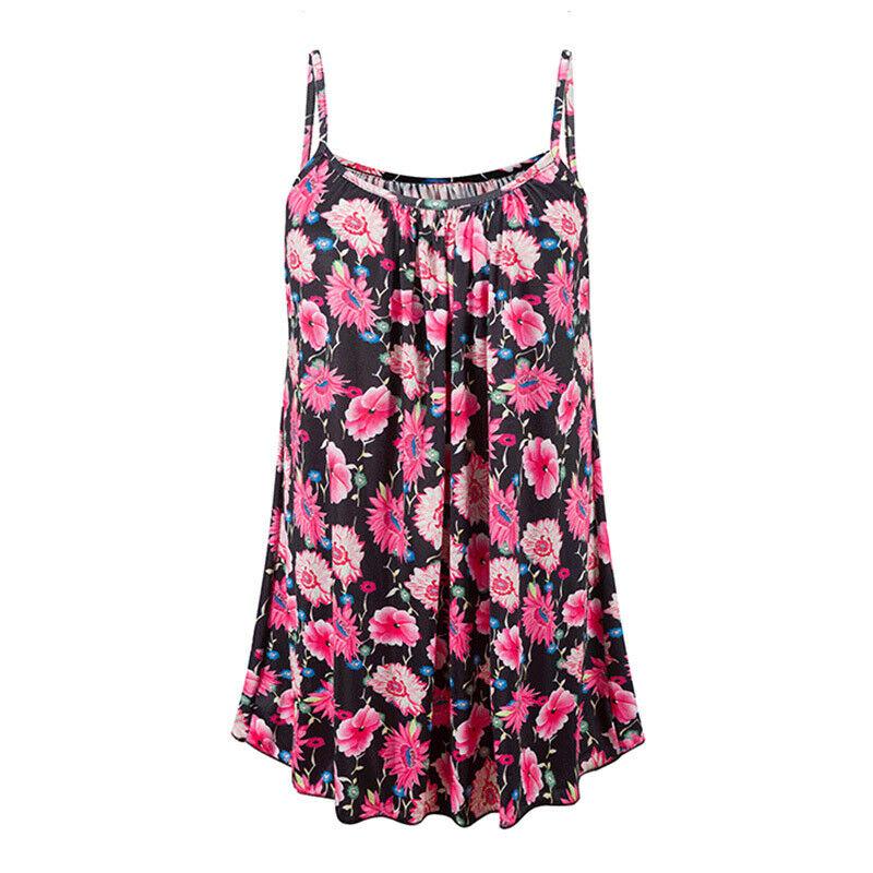 Spaghetti Strap Cami Top Plus Size Women Floral Casual Shirts Off Shoulder Summer Streetwear Tee