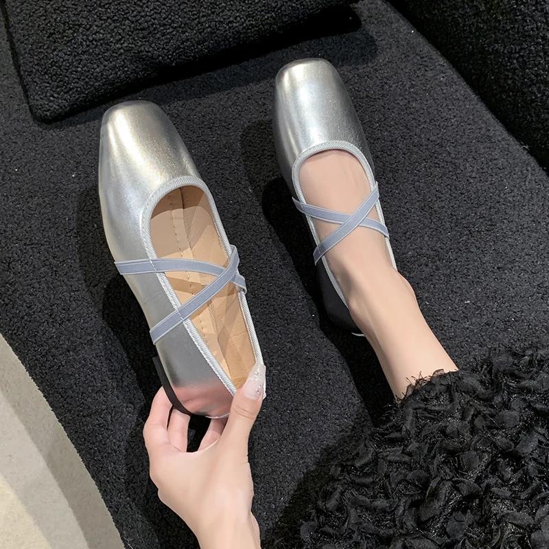 Glitter Silver Bowtie Flats Shoes Women Round Toe Patchwork Plaid Leather Loafers Flat Shoes Women Chausures Femme
