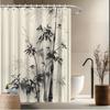 Bamboo Ink Wash Shower Curtain, Traditional Asian Design, Fade-Resistant Polyester, Minimalist Bath Decor